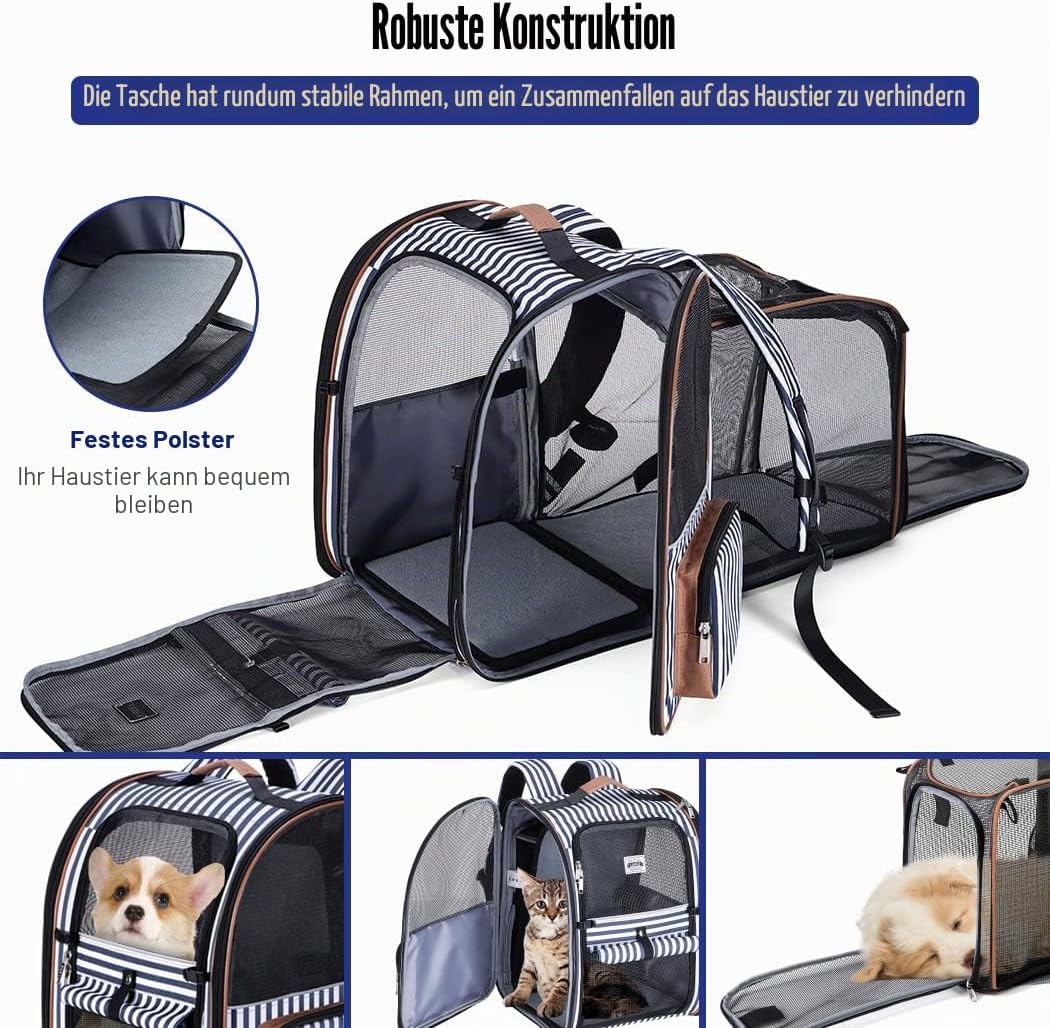 Lekespring Erweiterbar Katzenrucksack Hunderucksack für Katzen Hunde bis 8kg, Gross Katzen Rucksack
