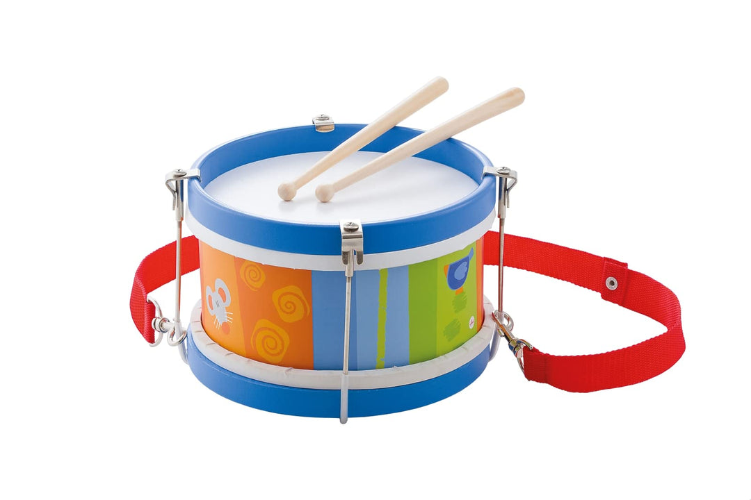 SEVI 82013 Trommel aus Holz, Musikinstrument mit Tiermotiven und Buntem fröhlichen Design, Holzspiel
