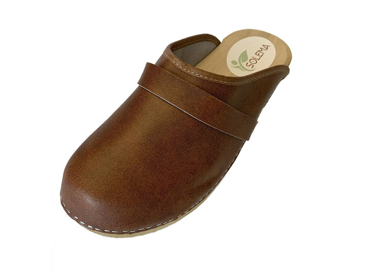 Solema Erik Lederschuhe Clog Pantolette Komfortschuhe Hausschuhe, Herren 43 EU Dunkler Cognac, 43 EU