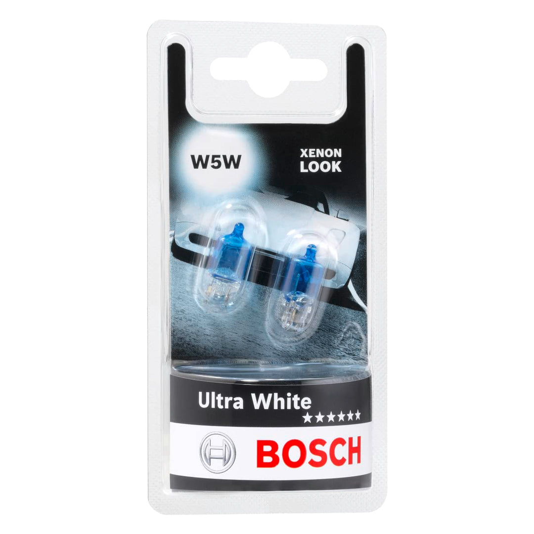 Bosch W5W Ultra White Halogen-Glühlampe für Auto-Scheinwerfer, 12 V 5 W, mit modernem weissem LED-Lo