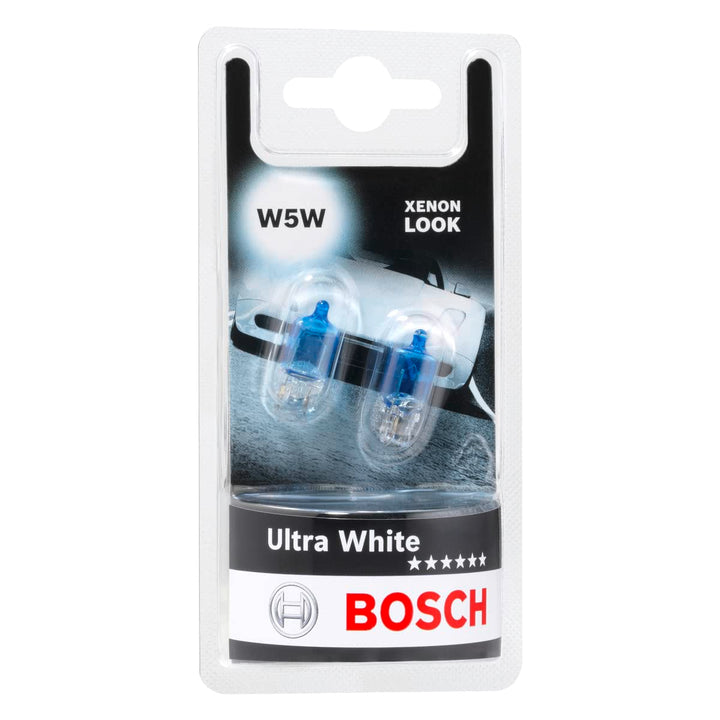 Bosch W5W Ultra White Halogen-Glühlampe für Auto-Scheinwerfer, 12 V 5 W, mit modernem weissem LED-Lo