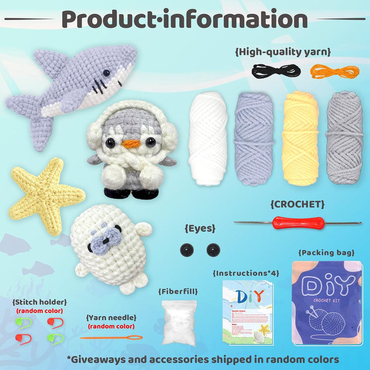 YAMAXIN Häkelset für Anfänger – Ocean Animal Amigurumi DIY Garn Kit mit Schritt-für-Schritt-Anleitun