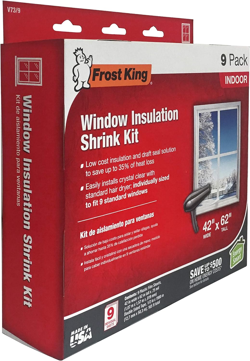 Frost King, transparent V73/9H Schrumpffenster-Set für den Innenbereich, 106 x 157 cm, 9-Pack, 9-Pac