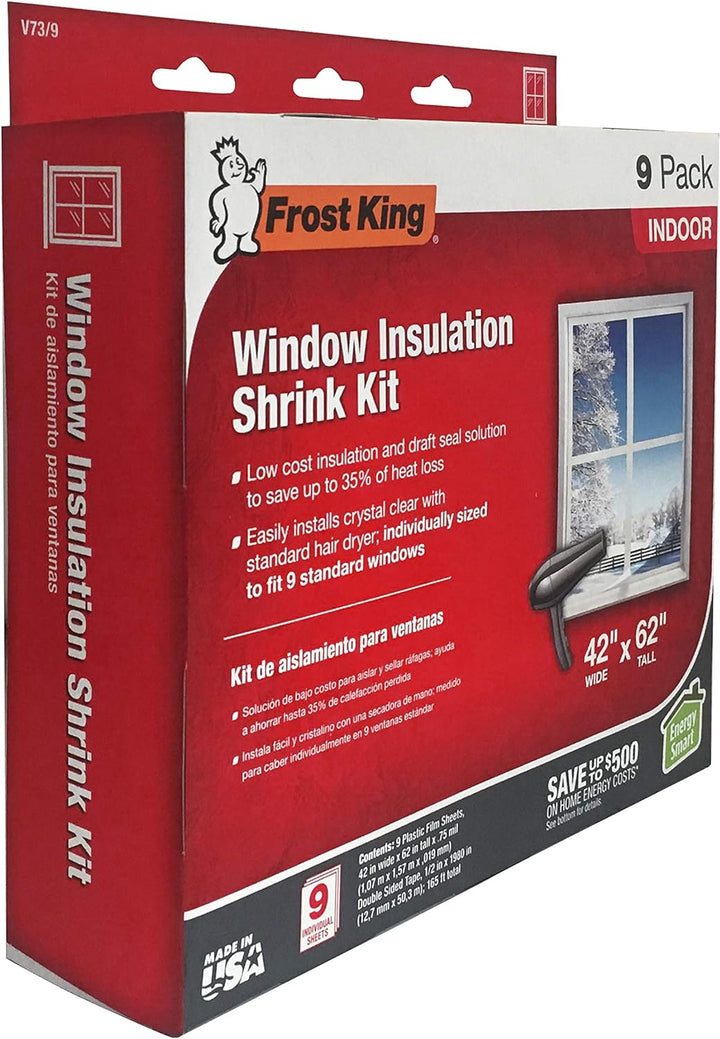 Frost King, transparent V73/9H Schrumpffenster-Set für den Innenbereich, 106 x 157 cm, 9-Pack, 9-Pac