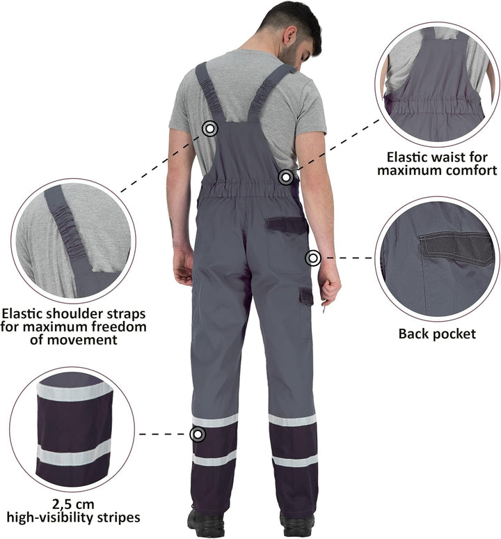 BWOLF Char Latzhose Herren Arbeitshose Schutz-Latzhose Herren mit Reflektierenden Elementen - Blau/G