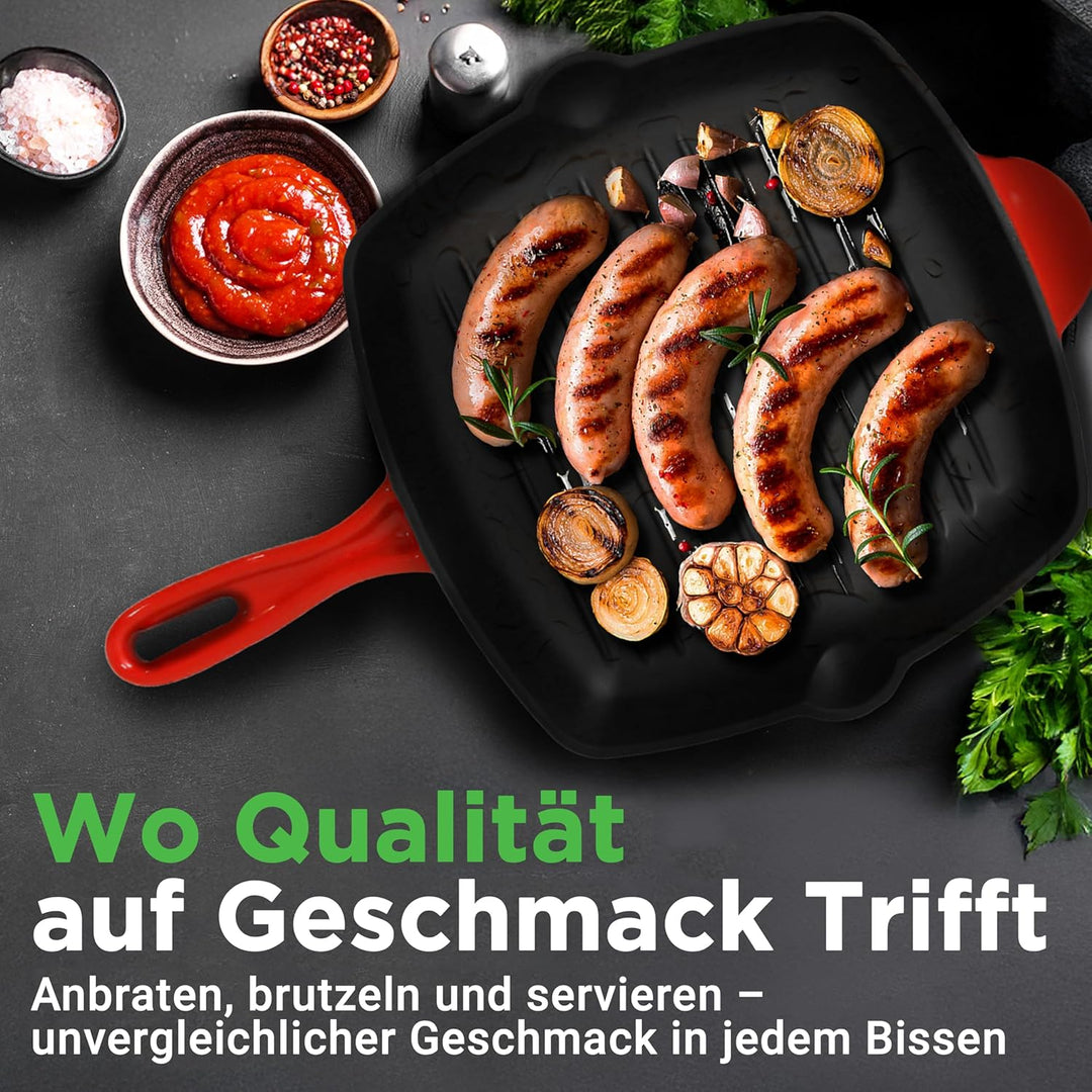 NutriChef Grillpfanne, 30x43cm- Gusseisenpfanne Induktion, Cast Iron Pan- Eckig & Antihaftbeschichte