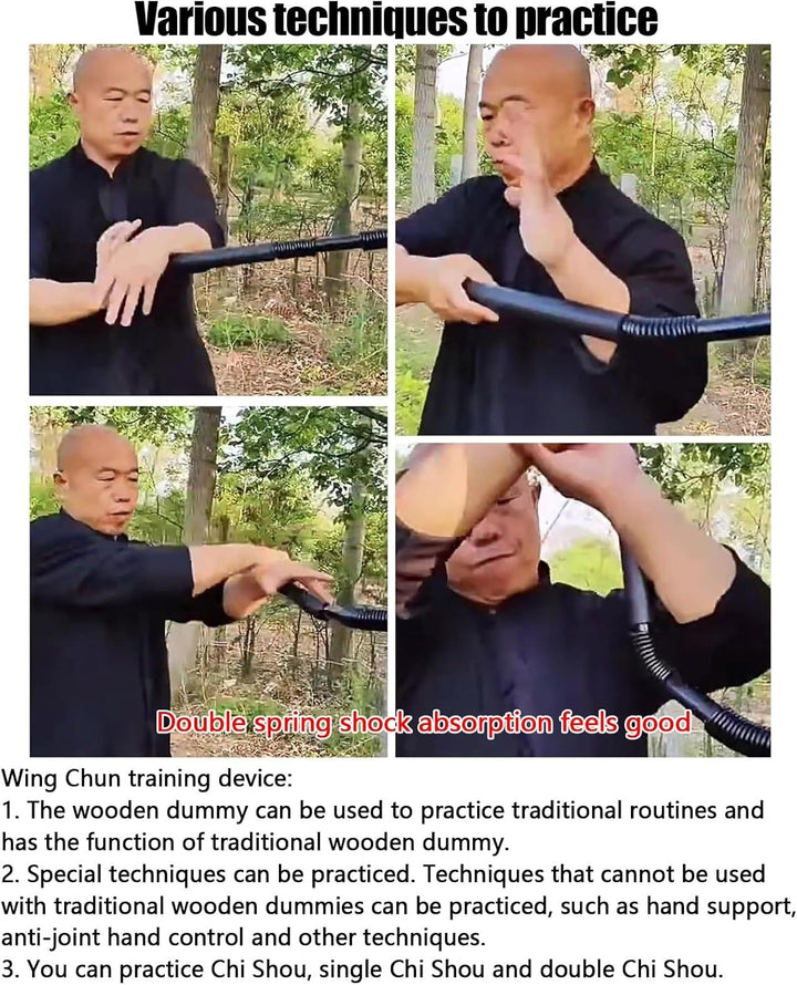 Wing Chun Attrappe für Kampfsport, Tragbarer Wing Chun Dummy, Training Wooden Attrappe mit Federarm,