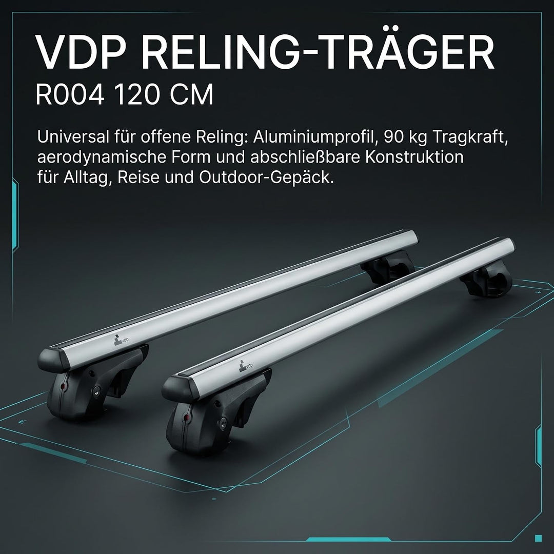 Dachträger universal - VDP Aluminium Relingträger 120 cm für offene Dachreling, universal Dachträger