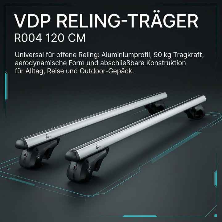 Dachträger universal - VDP Aluminium Relingträger 120 cm für offene Dachreling, universal Dachträger
