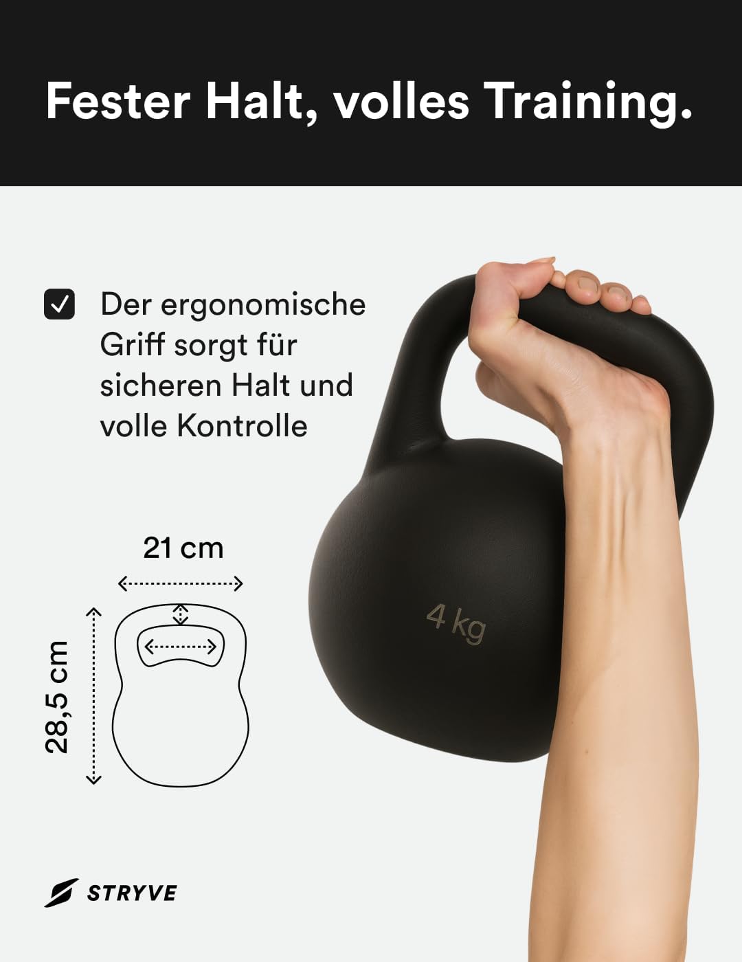 STRYVE Competition Kettlebell 4-16 Kg, hochwertige Kugelhantel aus Gusseisen inkl. Trainingsplan 4 K