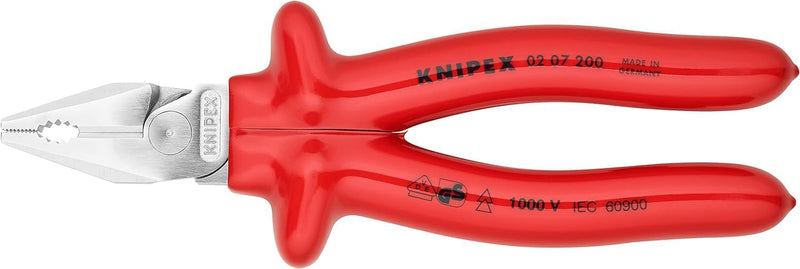 Knipex Kraft-Kombizange verchromt, tauchisoliert, VDE-geprüft 200 mm 02 07 200 Tauchisoliert, Rot, 1