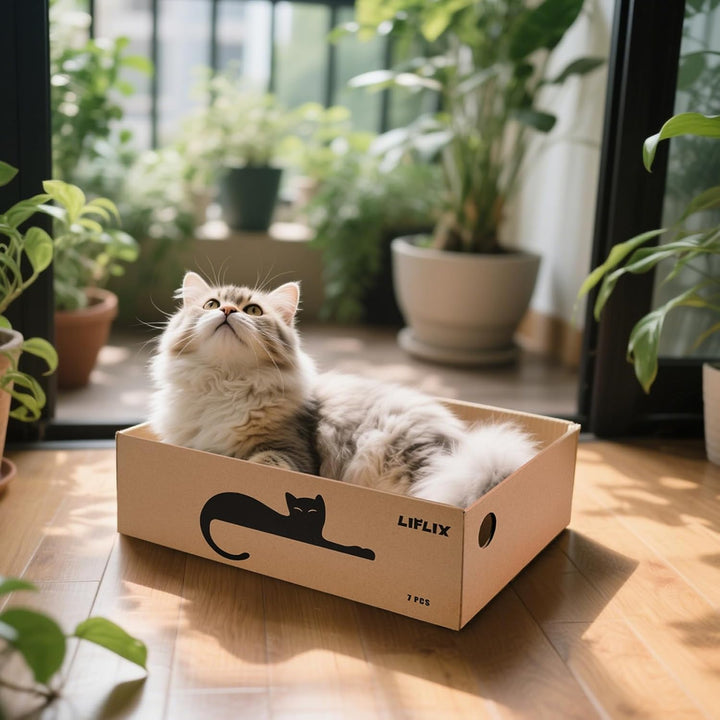 Kratzbrett Katze mit Box, 7Stk. kratzpappe für Katzen mit hochwertiger Karton, Widerstandsfähig Katz
