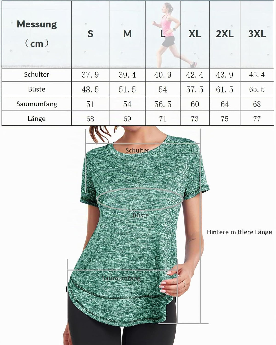 Sport T-Shirt Damen, Kurzarmshirt Frauen, Workout Tops Rundhalsausschnitt Athletisch Lässig Laufen Y