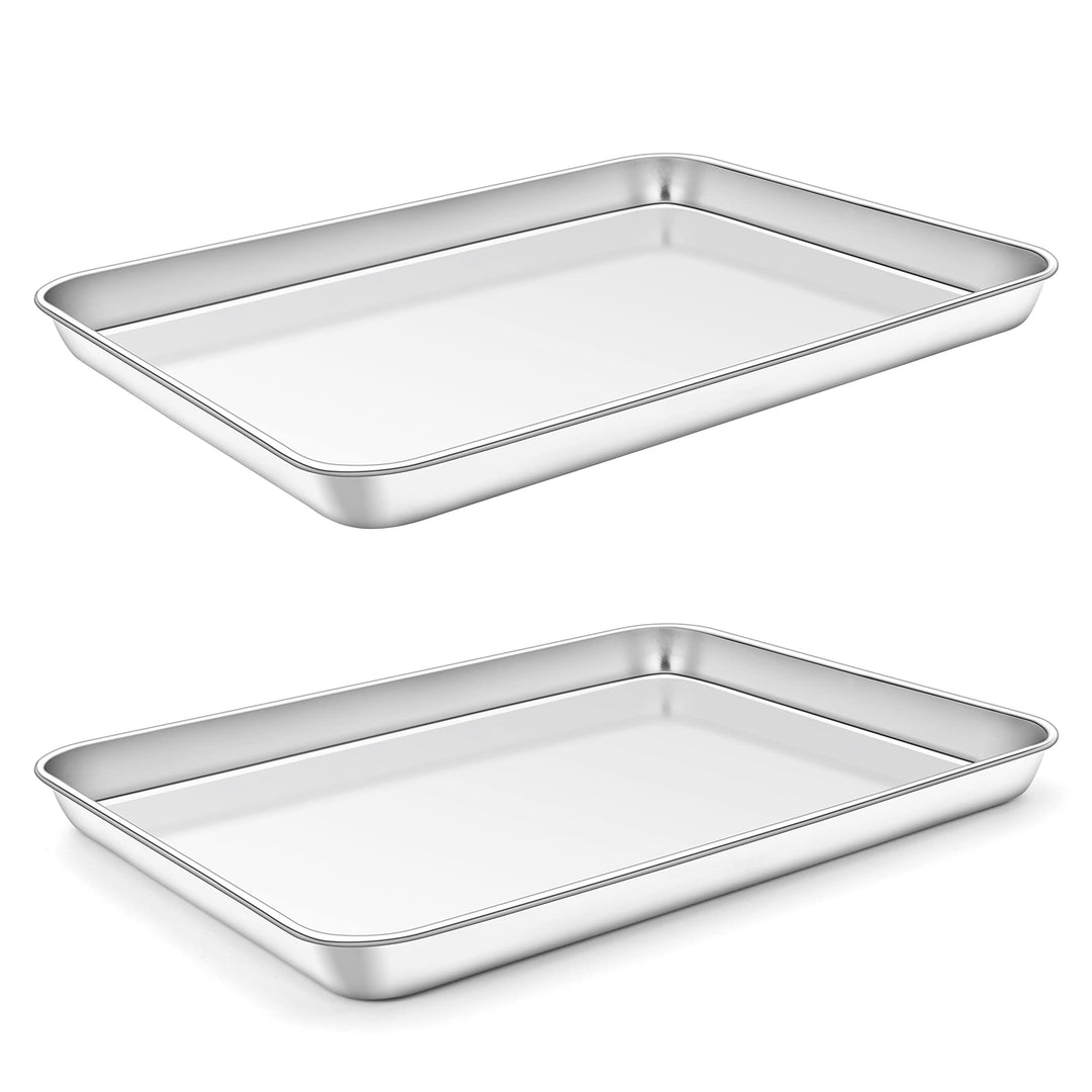 Homikit Backblech 2er Set, Klein Edelstahl Kuchenblech Backofenblech, Rechteckige Ofenblech Fettpfan