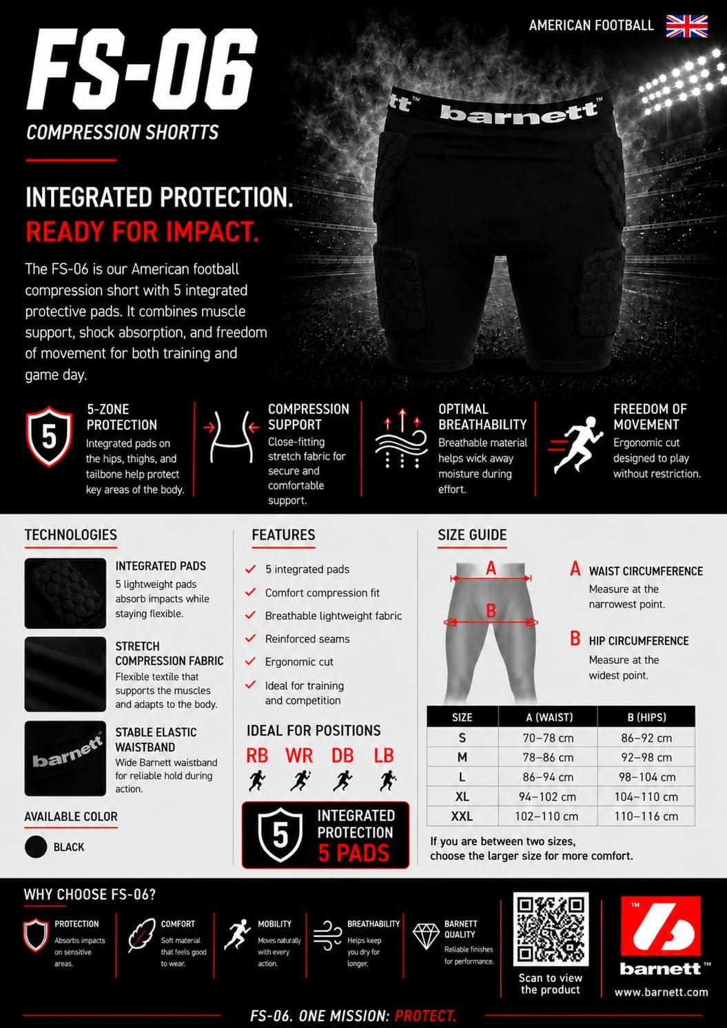 FS-06 Kompressions-Shorts, 5 Stück, American Football S Schwarz, S Schwarz