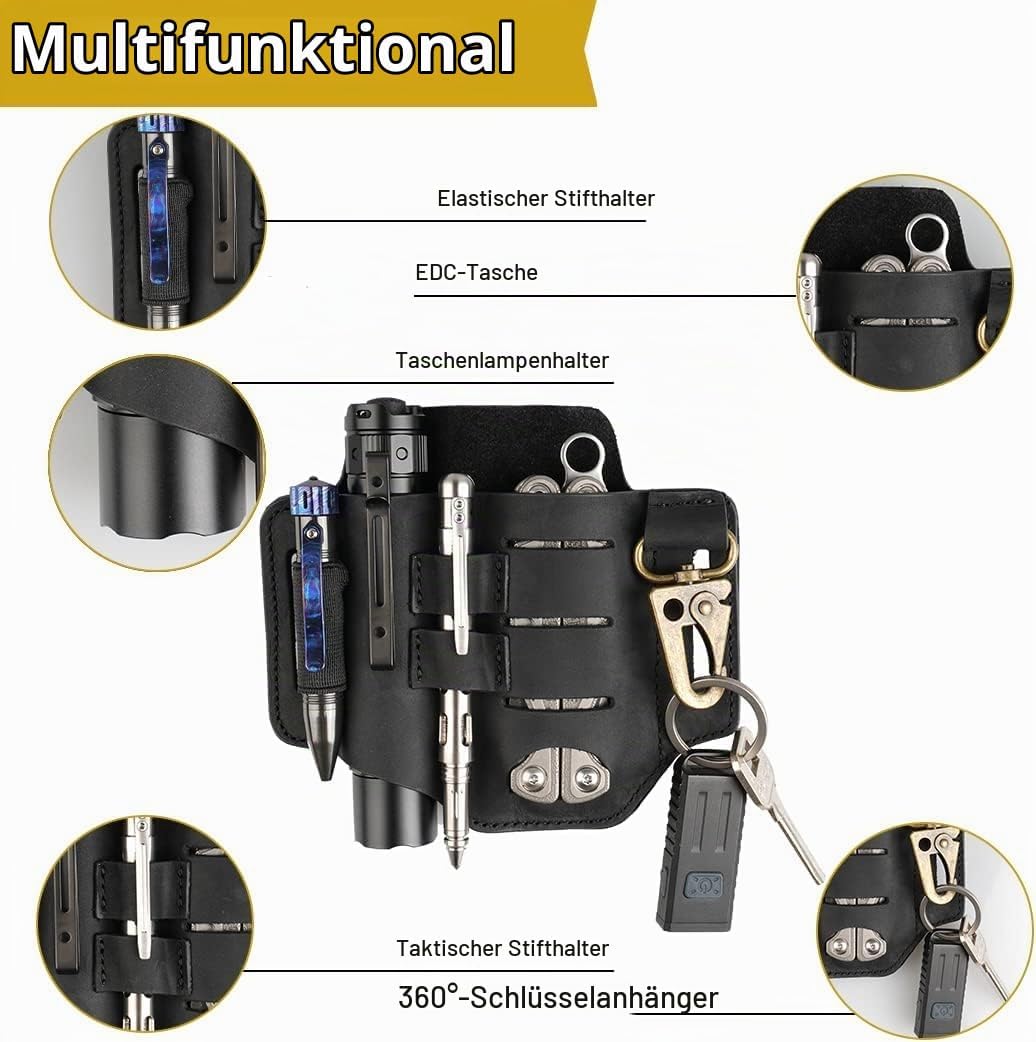 VIPERADE PJ16 Leder EDC Tasche Organizer Taktischer Multitool Halter mit Schlüsselbund Gürtelschlauf