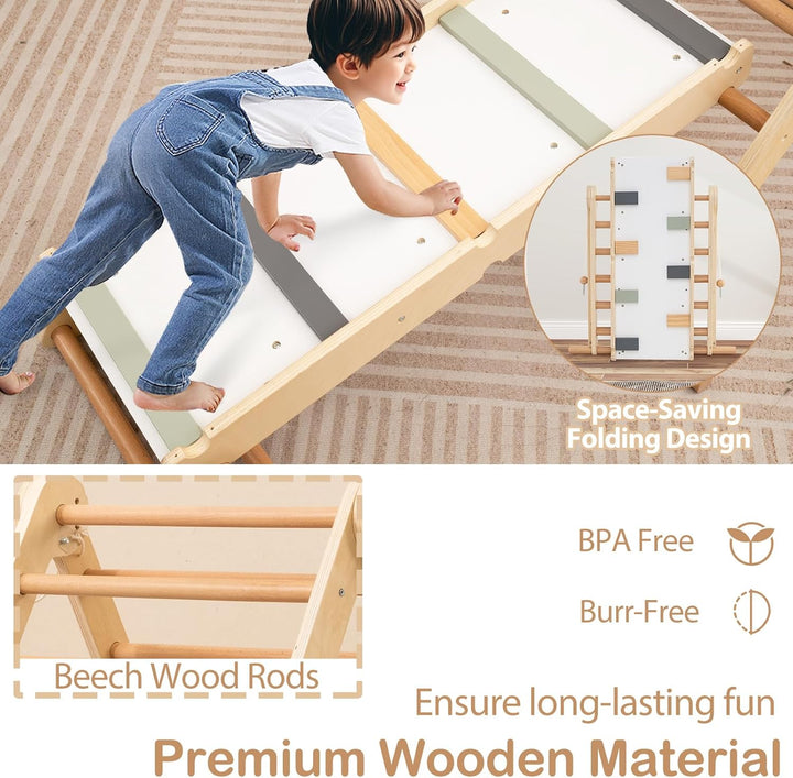 HOMASIS 3 in 1 Kletterdreieck mit Kletterleiter & Wippe, Holz Klettergerüst Indoor mit doppelseitige