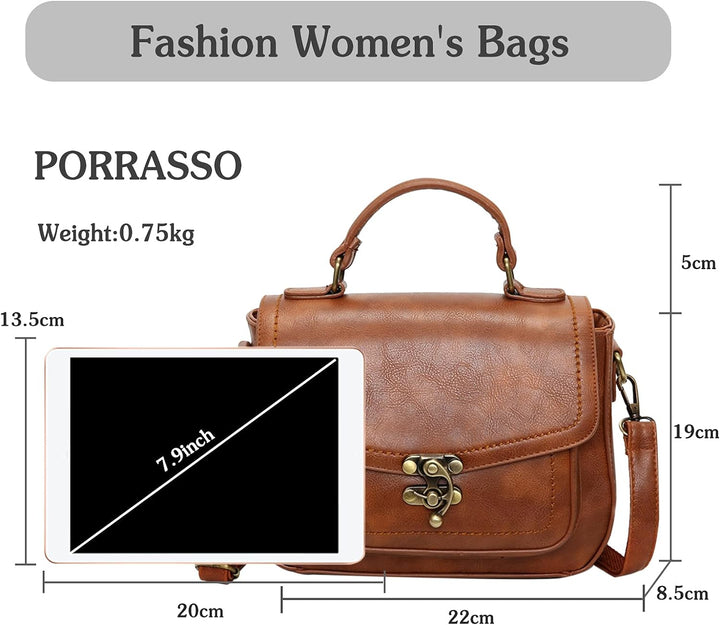 PORRASSO Umhängetasche Damen Schultertasche Retro Handtasche Schulterbeutel für Reise Dating Einkauf