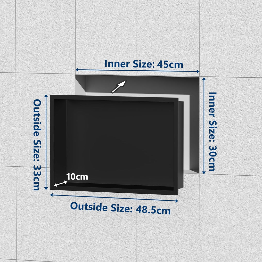 Neodrain Wandnische Edelstahl Duschnische Einzelregal Lagerung für Badezimmer 45 x 30 cm, Schwarz Sc
