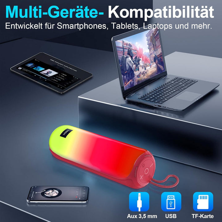 VOCH Tragbarer Bluetooth Lautsprecher mit RGB Licht, 40W Stereo Sound, Bluetooth 5.3, TWS Pairing, I