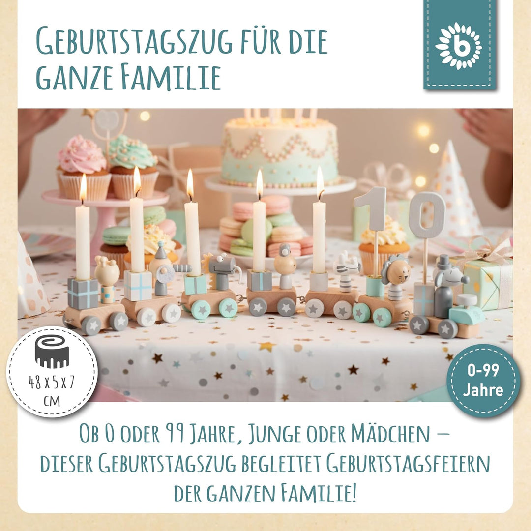 Bieco Geburtstagszug Holz - Scandi Look 0-99 Jahre - Mädchen 1 Geburtstag Junge Geburtstagsring Gebu