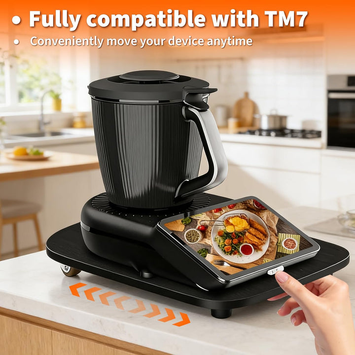 Gleitbrett für Thermomix TM7 mit 360° Rollen & Sicherheitsstopper – Rutschfeste Gummifüsse für Siche