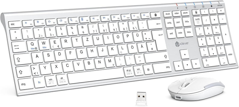 iClever kabellose Tastatur und Maus Set, 2.4G kabellose Tastatur und Maus, USB-C wiederaufladbar, Or