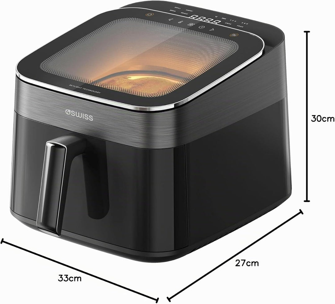 4SWISS Heissluftfritteuse mit Sichtfenster 6,5L, Airfryer XL 1700W mit 12 Programme, 180°C in 1,44 M
