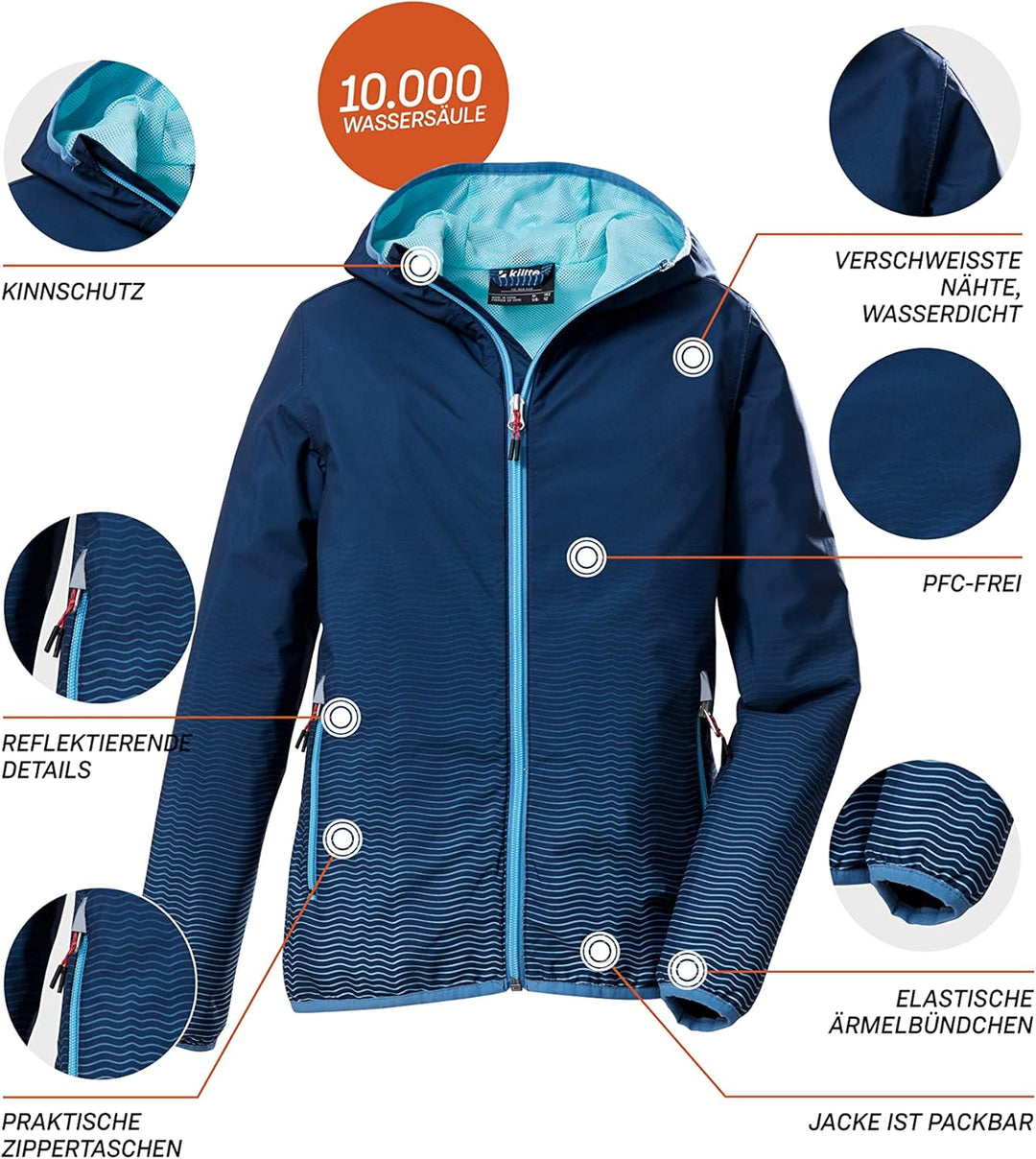 Killtec Mädchen Kos 211 Grls Jckt Funktionsjacke/Outdoorjacke mit Kapuze, packbar 128 dunkelblau, 12