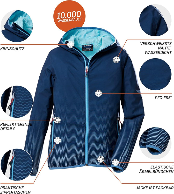 Killtec Mädchen Kos 211 Grls Jckt Funktionsjacke/Outdoorjacke mit Kapuze, packbar 128 dunkelblau, 12