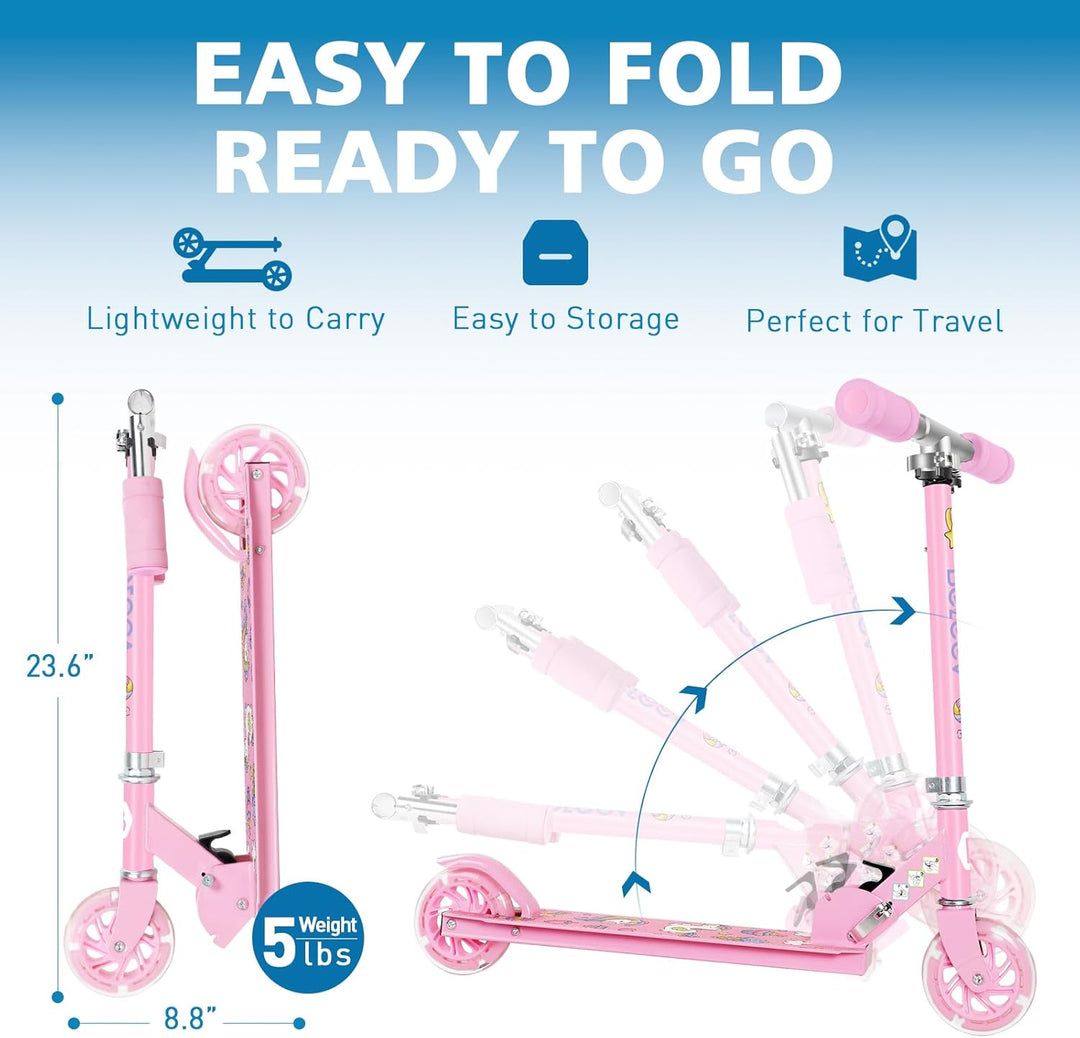 BELEEV Roller Kinder 2 Räder, Klappbar Kinderroller für Mädchen Jungen, Tretroller mit LED Leuchtend