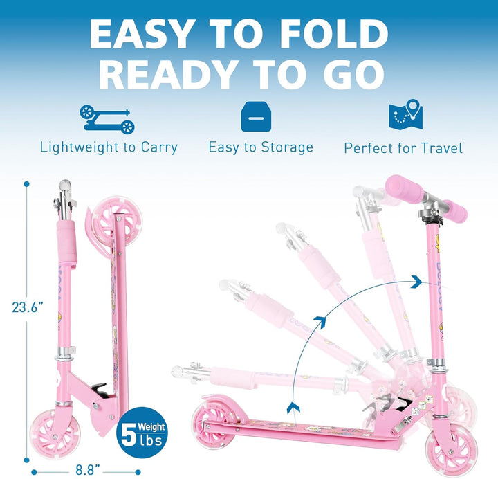 BELEEV Roller Kinder 2 Räder, Klappbar Kinderroller für Mädchen Jungen, Tretroller mit LED Leuchtend
