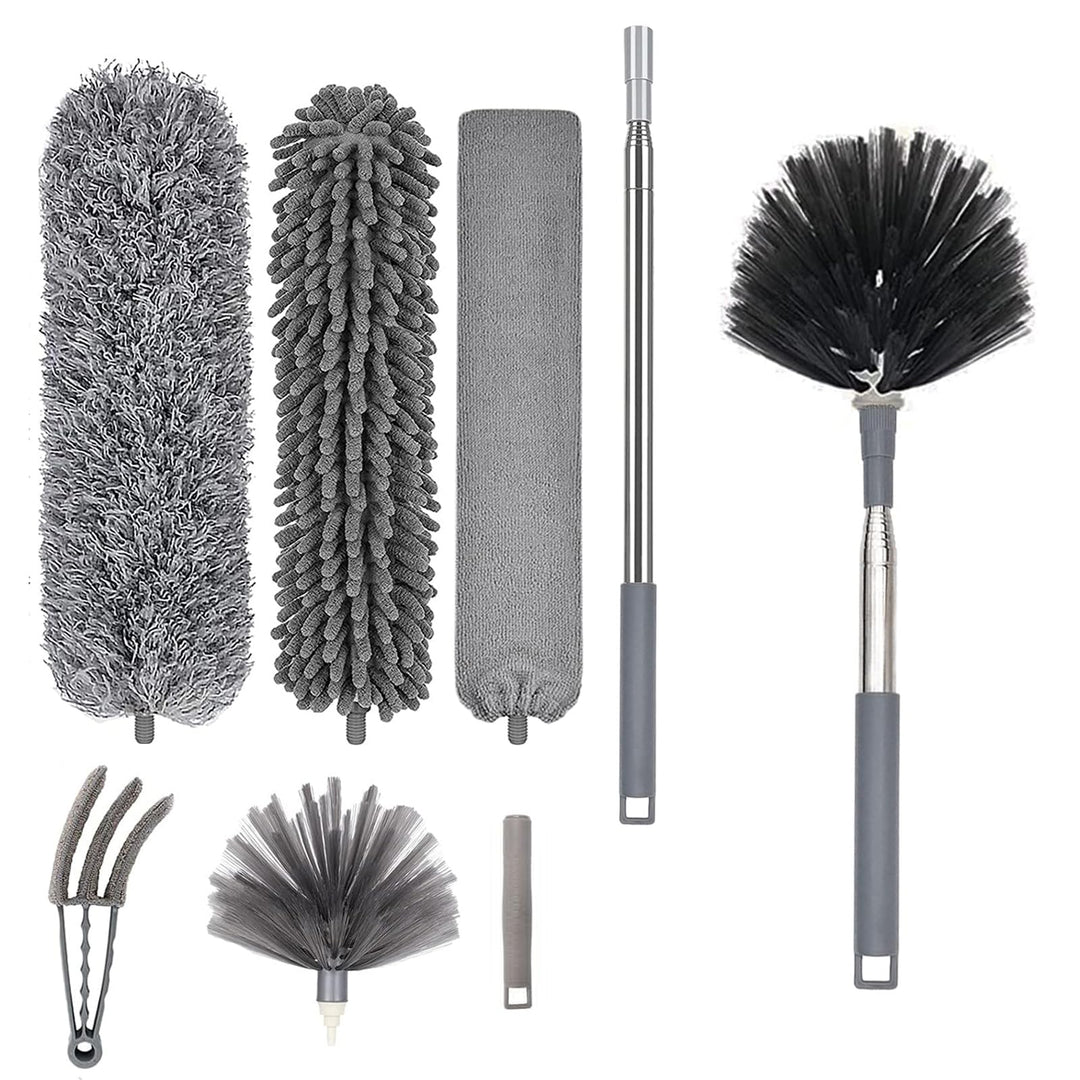 Staubwedel Teleskop Waschbar 6er Set Mikrofaser Köpfe– Staubwedel Lang Ausziehbar Bis 2.5M – Staubwi