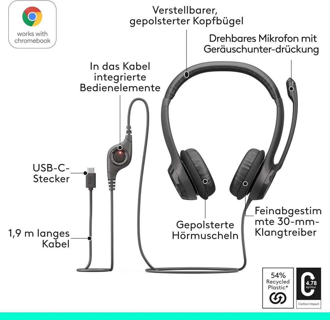 Logitech H390 kabelgebundenes Headset für PC/Notebook, Stereo-Kopfhörer mit Mikrofon mit Geräuschunt