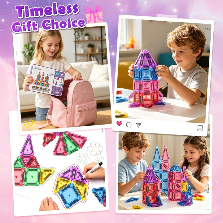 40 Magnetische Bausteine Mini Reise Set, Magnetspielzeug Kinder, Magnetische Platten Montessori Lern