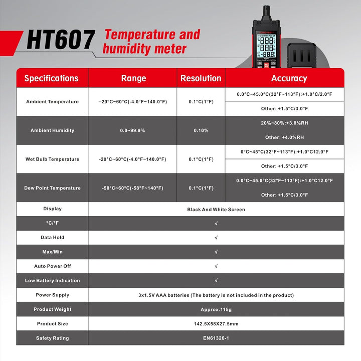Habotest Temperatur- und Luftfeuchtigkeitsmesser HT607