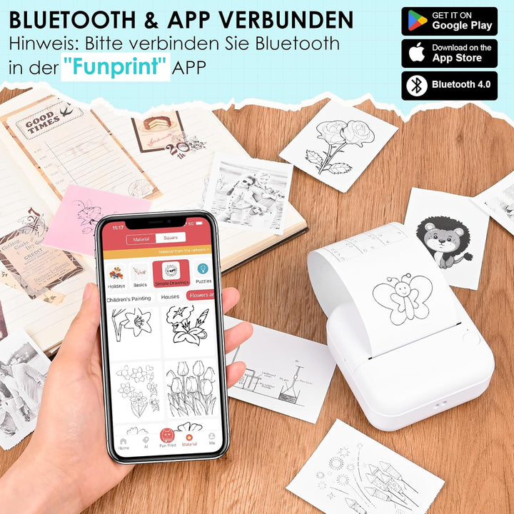 GuKKK Mini-Fotodrucker, Thermodrucker, tragbarer Sofortbilddrucker, Mini-Fotodruck vom Handy, Thermo