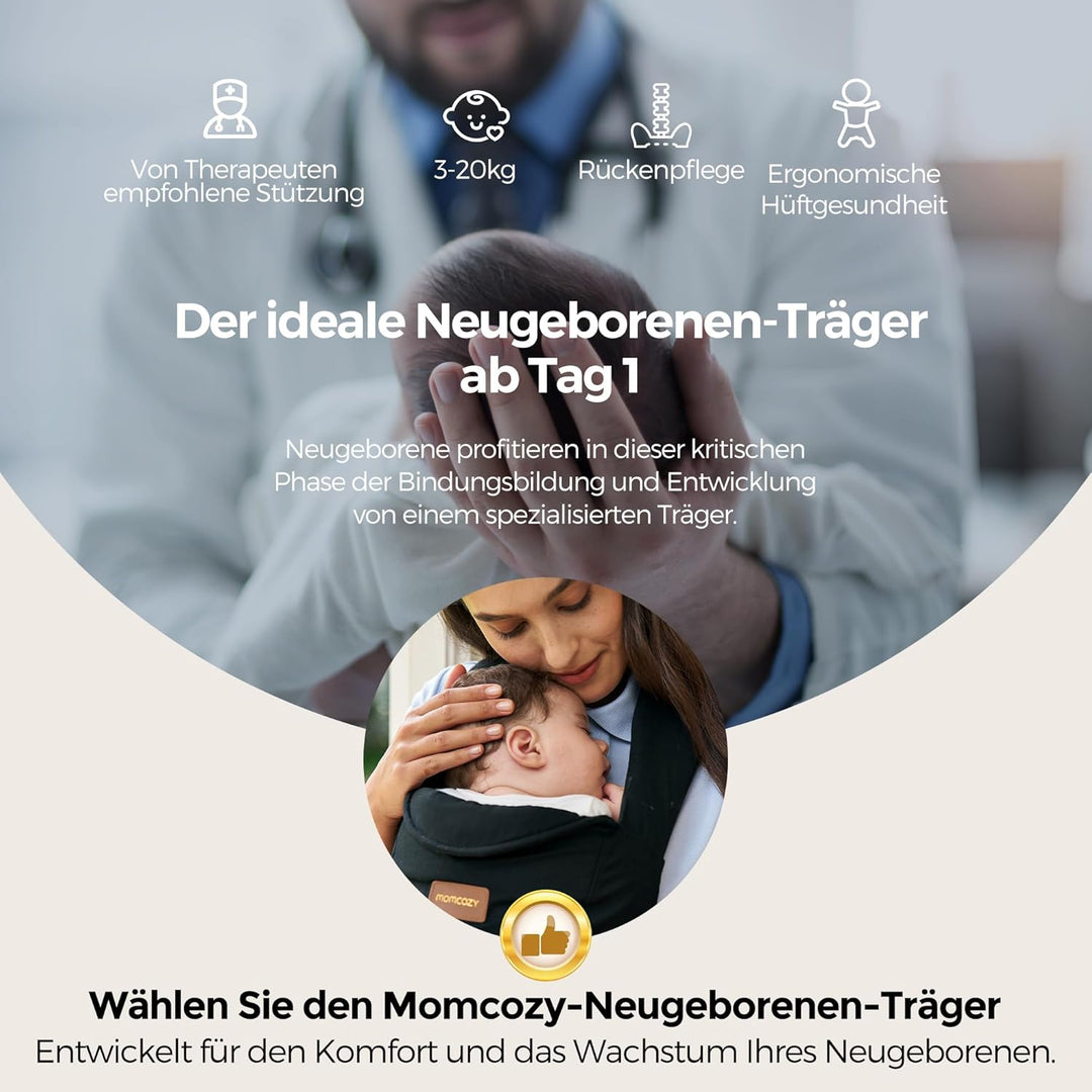 Momcozy Babytrage Neugeborene ab Geburt | Ergonomische Tragehilfe mit Nackenstütze | Leicht & sicher