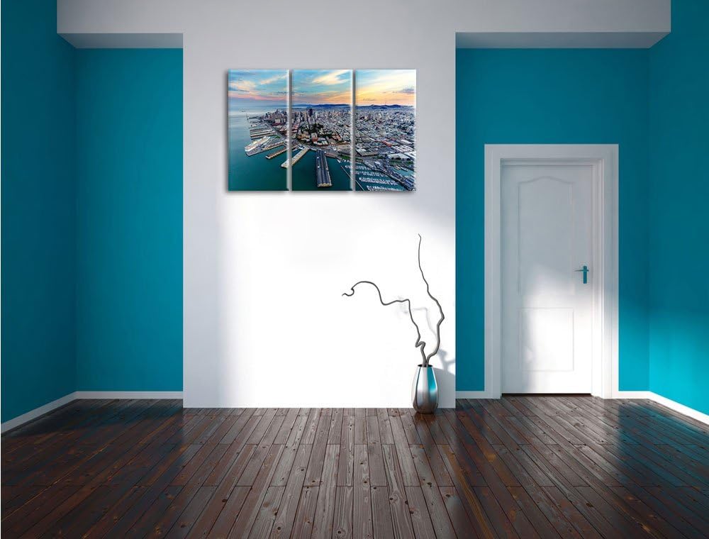 Pixxprint San Francisco bei Sonnenuntergang als Leinwandbild | Grösse: 3 Teilig (120x80) | Wandbild|