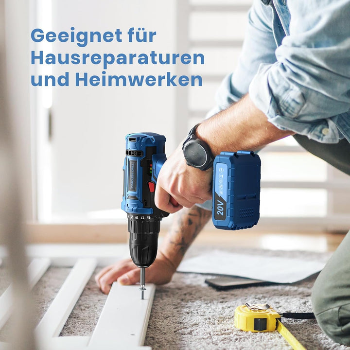 Akkuschrauber 20V, Akku Bohrschrauber Set, Akkubohrer mit 2000mAh Akkus und 75 Stück Zubehör, 42Nm D