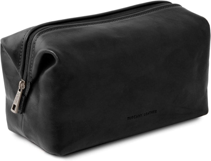 Tuscany Leather Smarty Reise- Kulturtasche aus Leder - Gross Schwarz, Schwarz