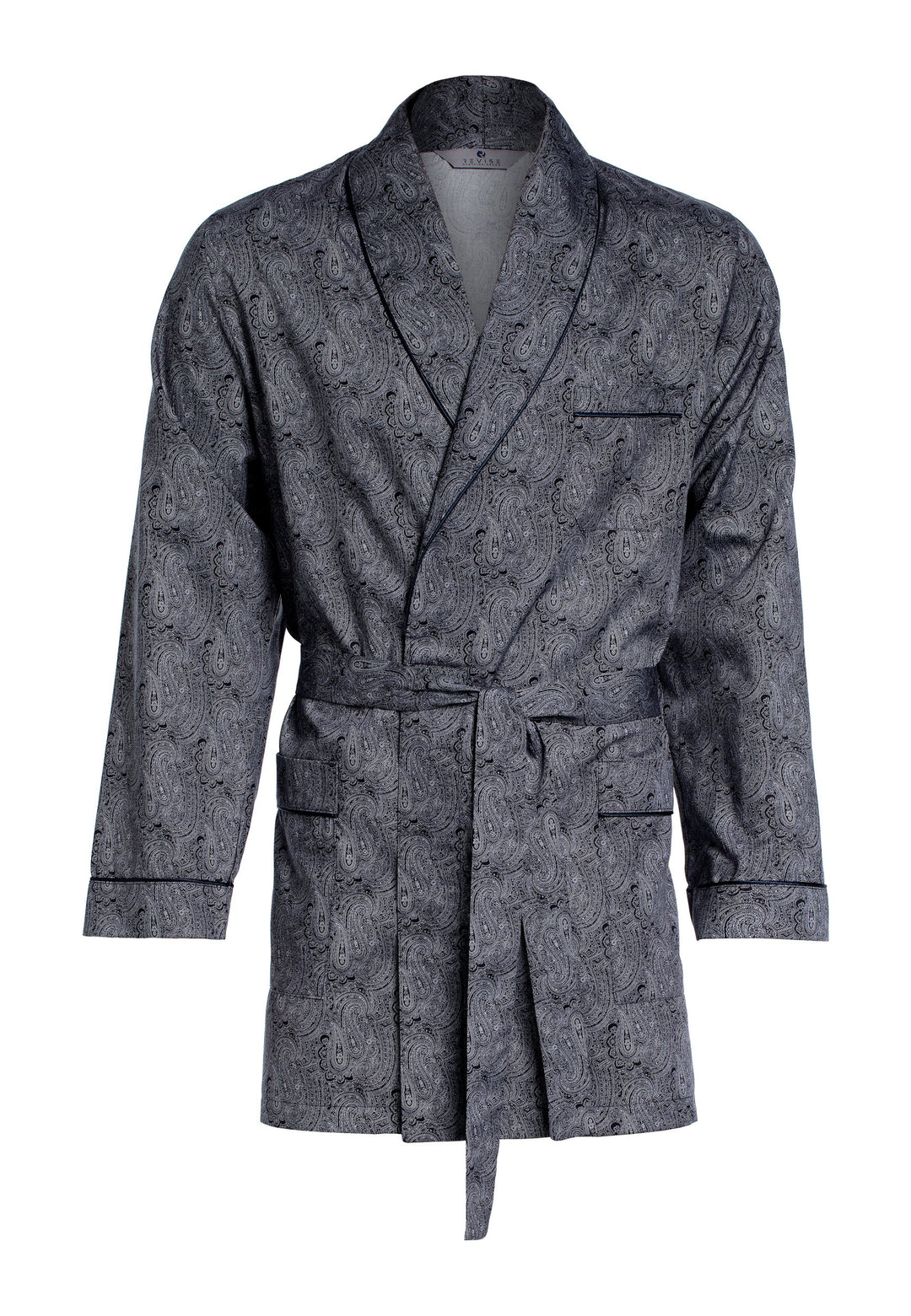 Herren Morgenmantel – kurz – Bademantel Revise RE-509 - Elegant - 100% Baumwolle S Schwarz mit graue