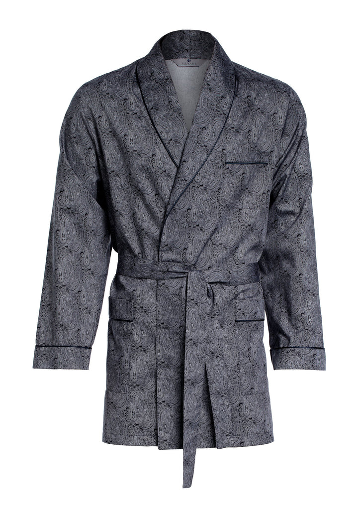 Herren Morgenmantel – kurz – Bademantel Revise RE-509 - Elegant - 100% Baumwolle S Schwarz mit graue