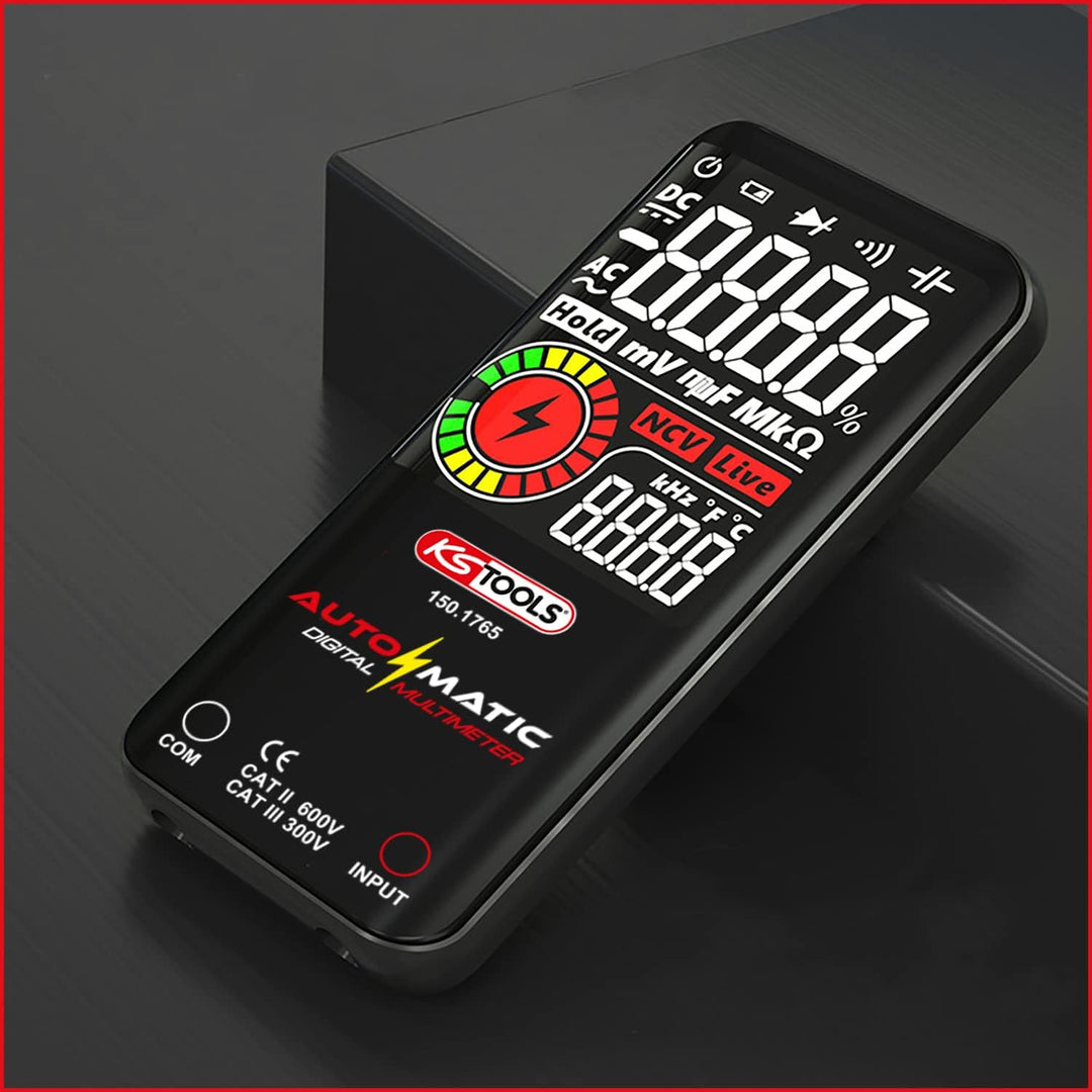 KS Tools 150.1765 Automatik Digital-Multimeter inkl. Prüfspitzen, Rot-schwarz