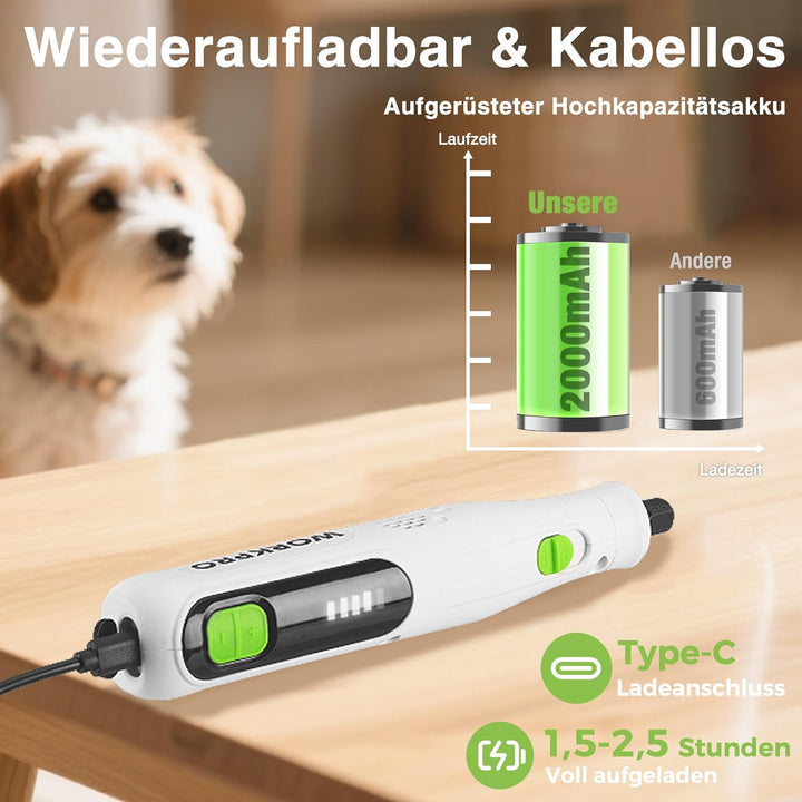 WORKPRO Krallenschleifer für Hunde, Elektrischer Hund Krallenschleifer, Pfotentrimmer mit 6-Gang-Ein