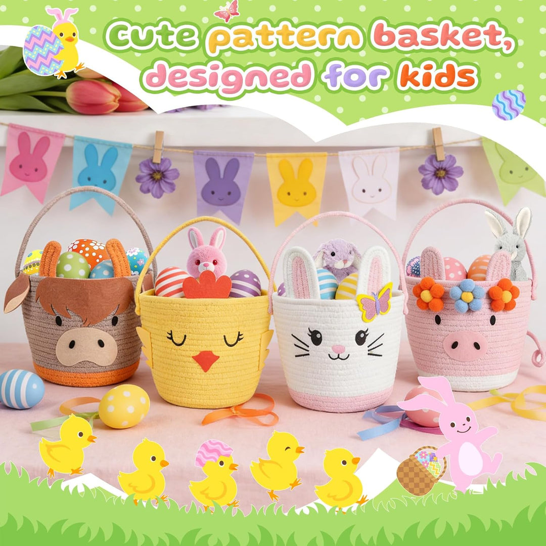 PinkSheep gewebter Korb für Kinder, Ostereier/Süssigkeiten Korb mit Griff, Niedliche Tier Lagerkörbe