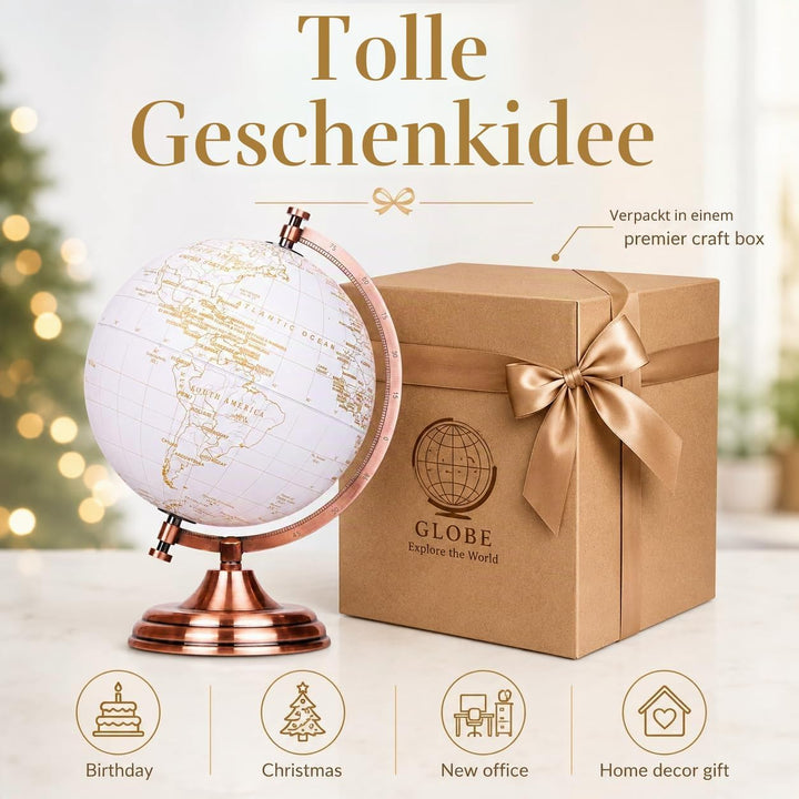 Exerz 20cm Globus Golden Farbe Metallisch - Pädagogische, Geografische, Moderne Desktop-Dekoration -