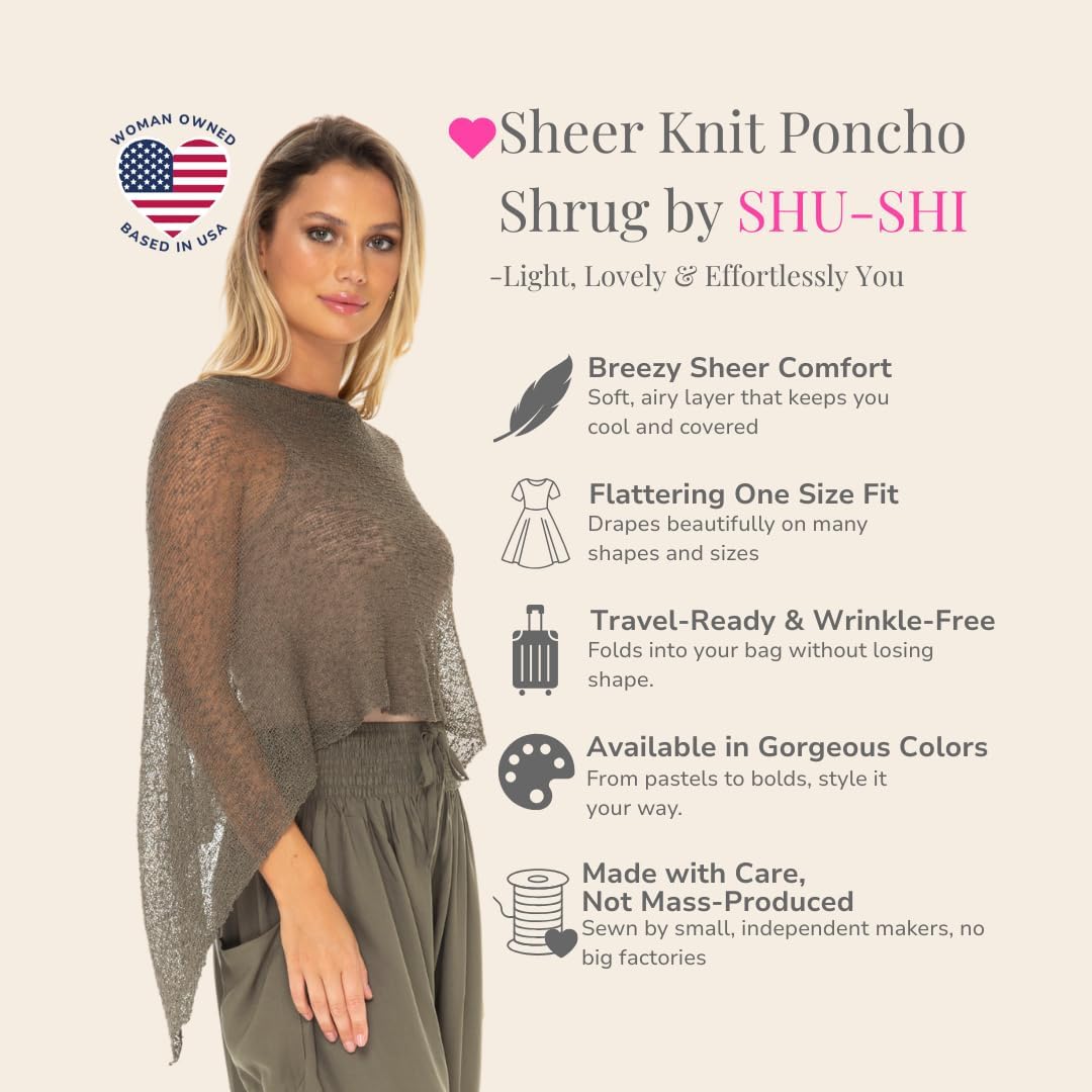 SHU-SHI - Damen Poncho-Top - transparent - leichtes Strickmaterial Olivgrün, Olivgrün