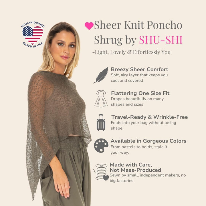 SHU-SHI - Damen Poncho-Top - transparent - leichtes Strickmaterial Olivgrün, Olivgrün
