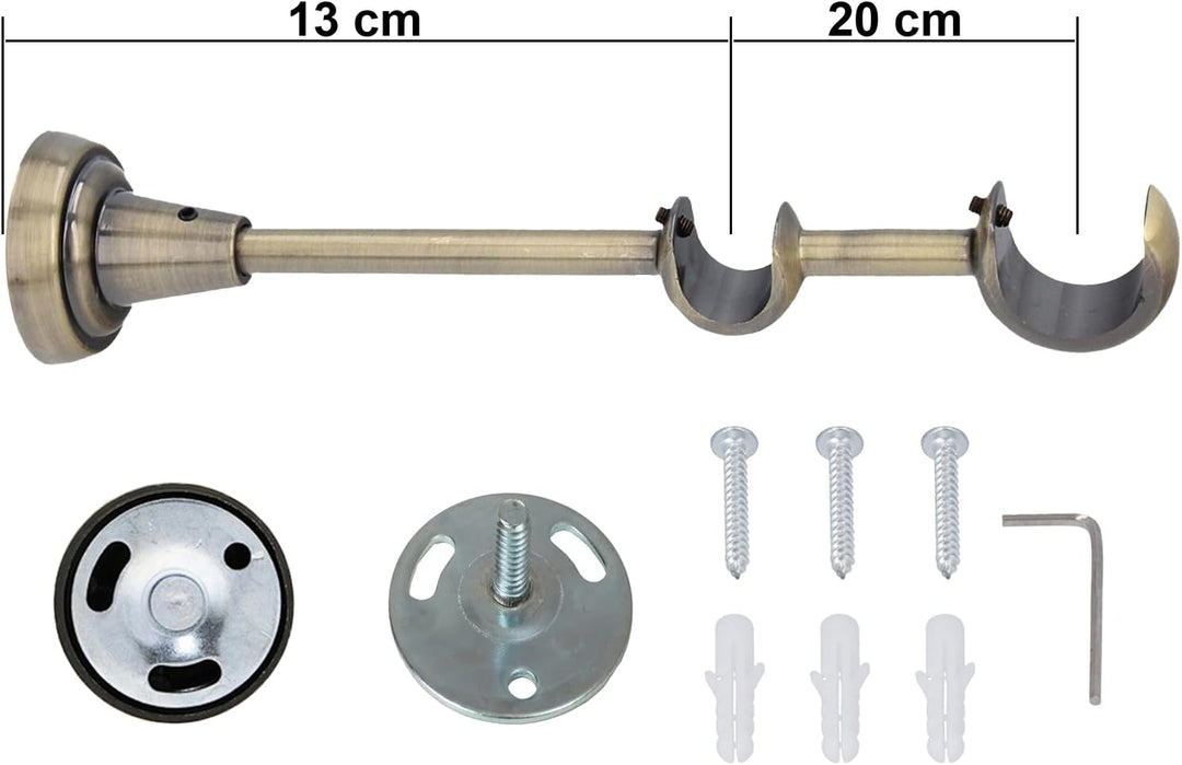 Sento 25/16mm Metall Gardinenstange Vorhangstange 2-läufig Messing Antik Classic 200 cm (2 Stangen 2
